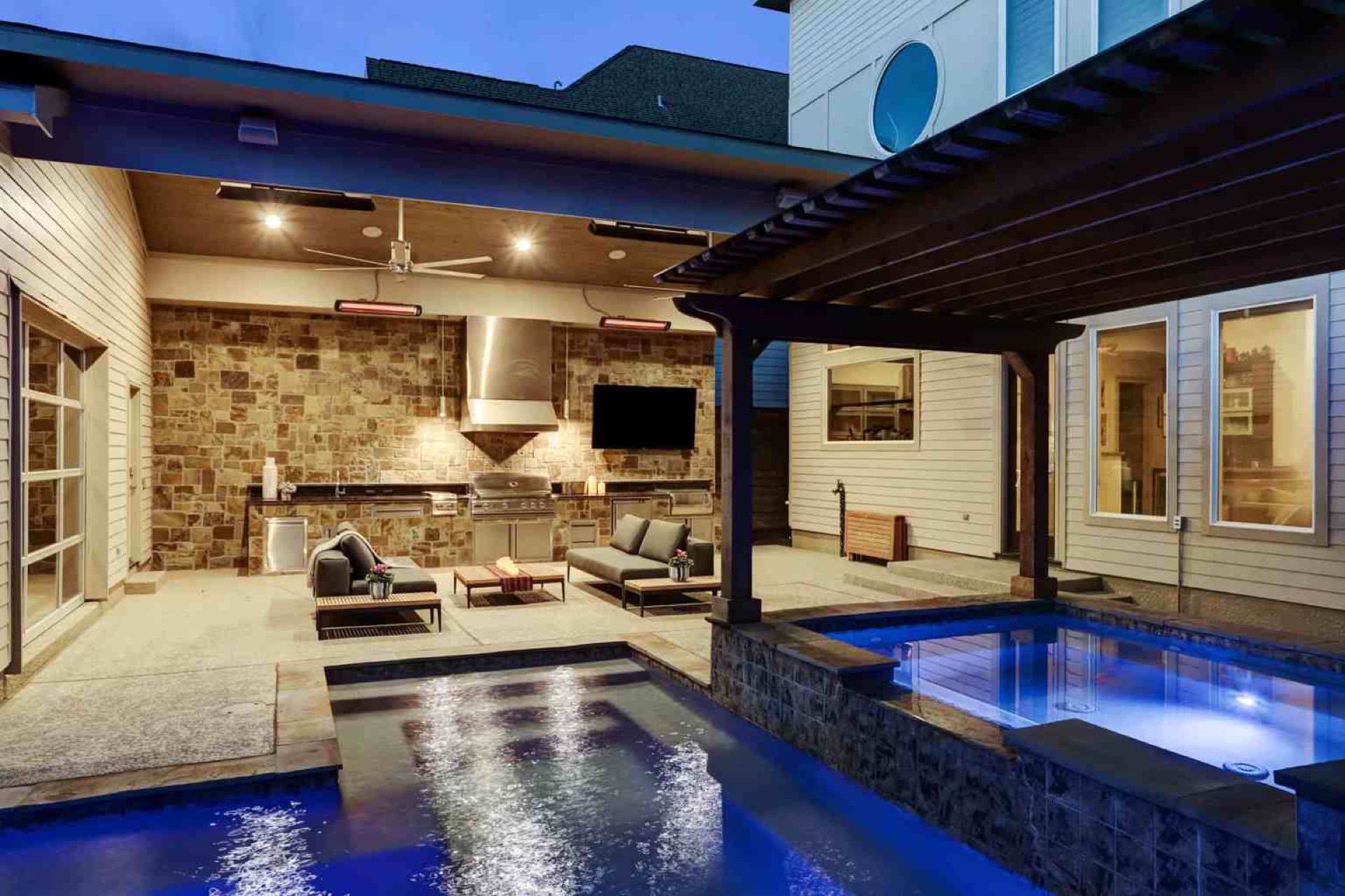 A residential backyard swimming pool in the North Richland Hills, Texas area